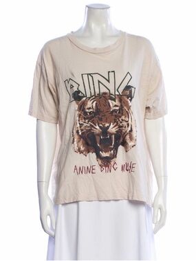 Anine Bing Beige Tiger Graphic Tee Relaxed fit, L, with Logo